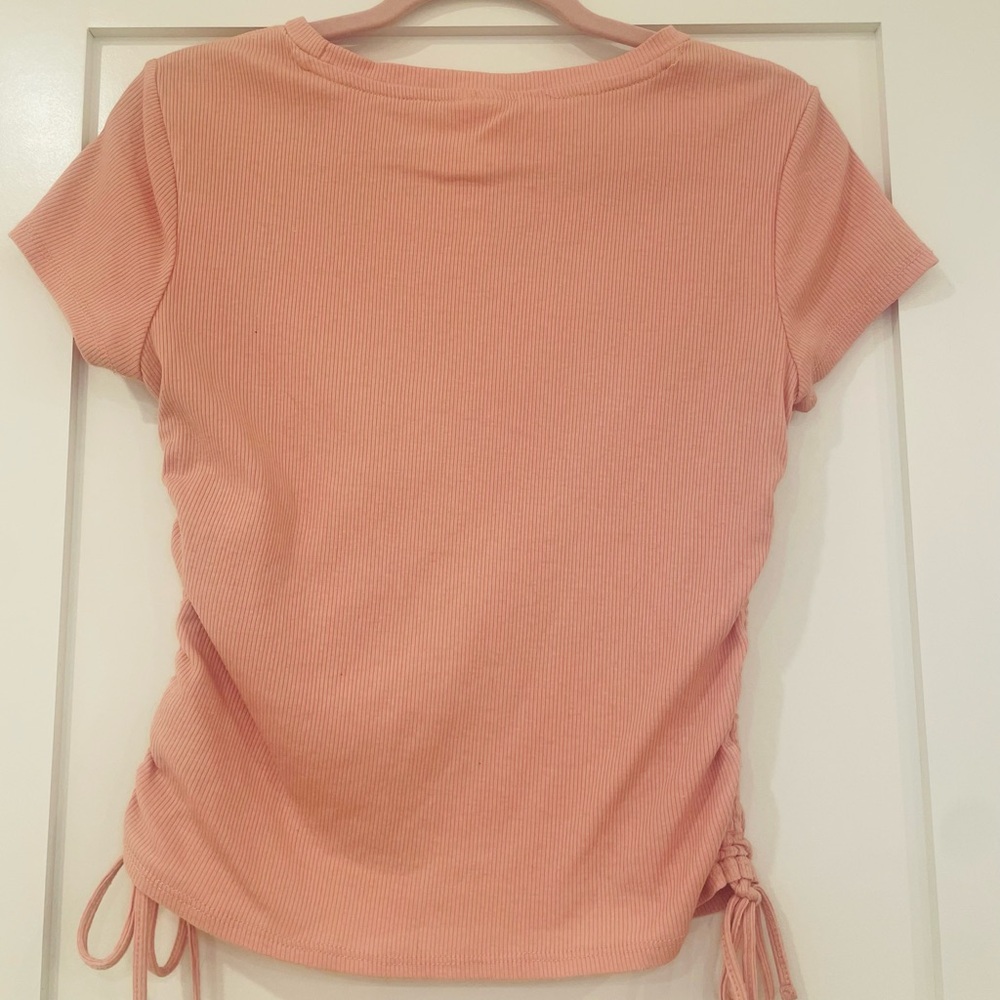 Pink Ruched Butterfly Rhinestone Embroidered Top - Picture 2 of 2